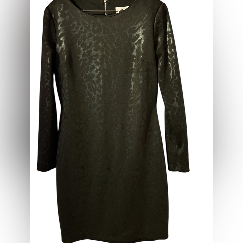 Badgley Mischka Black Animal Print Long Sleeve Dress